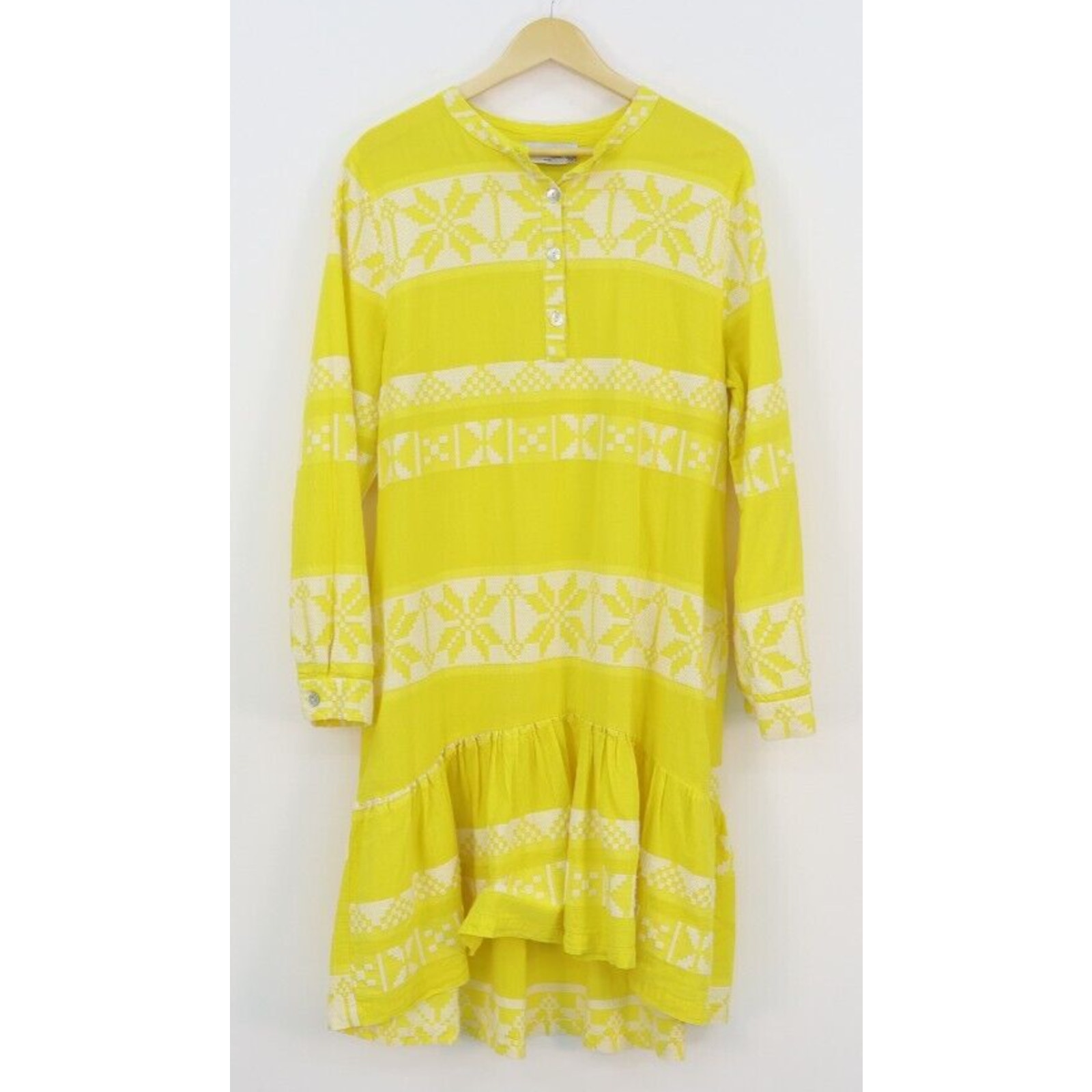 Harris Cotton Yellow Women's XL Linen Sleeveless Tired Midi Dress Embroidered