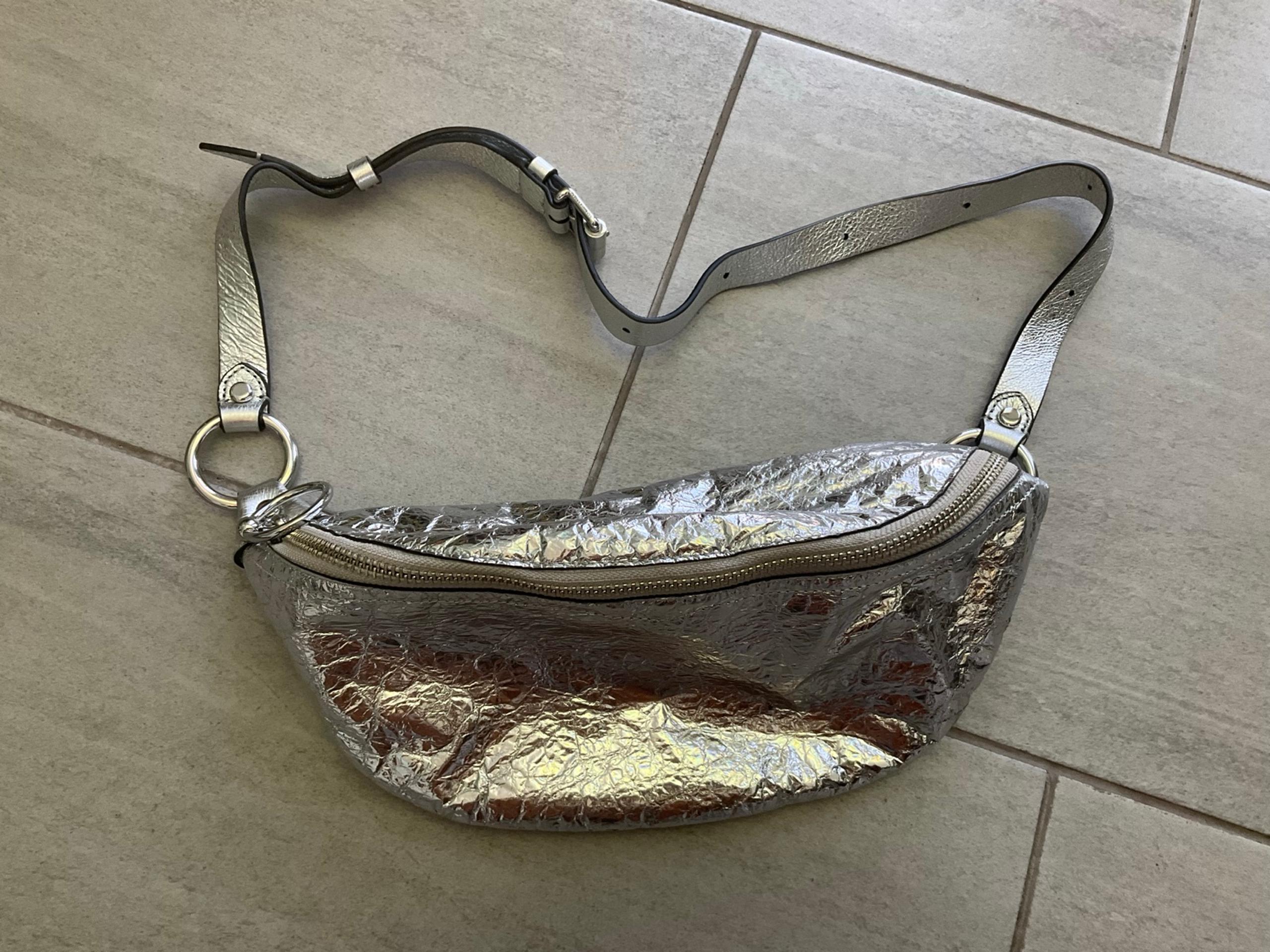 REBECCA MINKOFF Bree Belt Bag Fanny Pack Metallic Silver