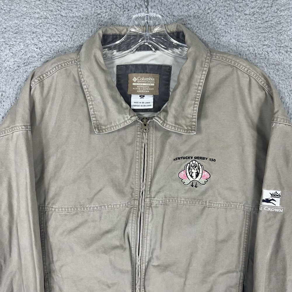 Vintage Columbia Jacket Mens Extra Large Beige Canvas Utility Kentucky Derby 130