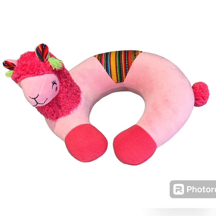Travel neck pillow Peruvian llama Pink color