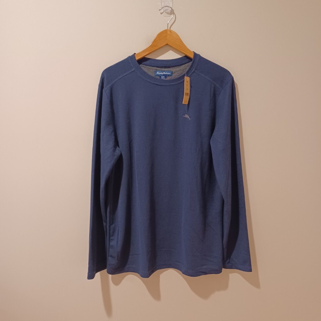 NWT Tommy Bahama Men’s Waffle Knit Navy Blue Long Sleeve Pullover Top Men's M