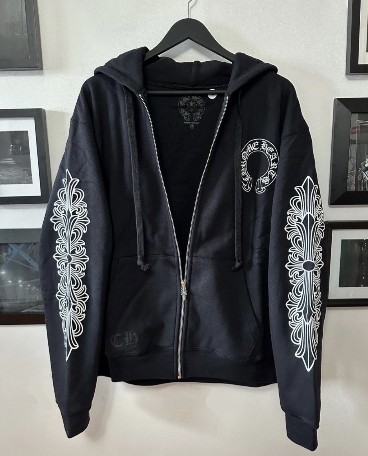 Chrome Hearts Horseshoe Floral Cross Sleeve Zip Up Hoodie