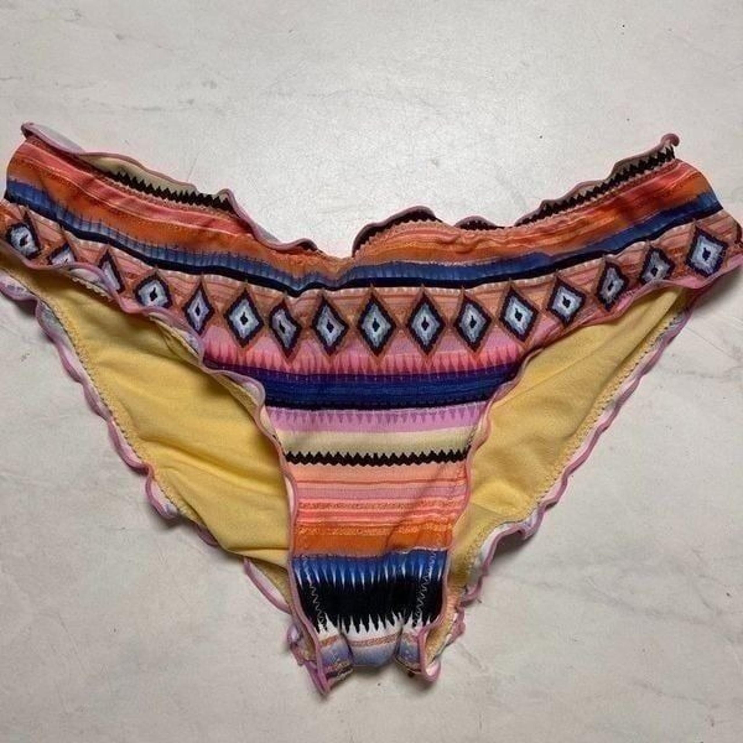 Hobie Orange Blue Yellow Bikini Bottom Medium ruched