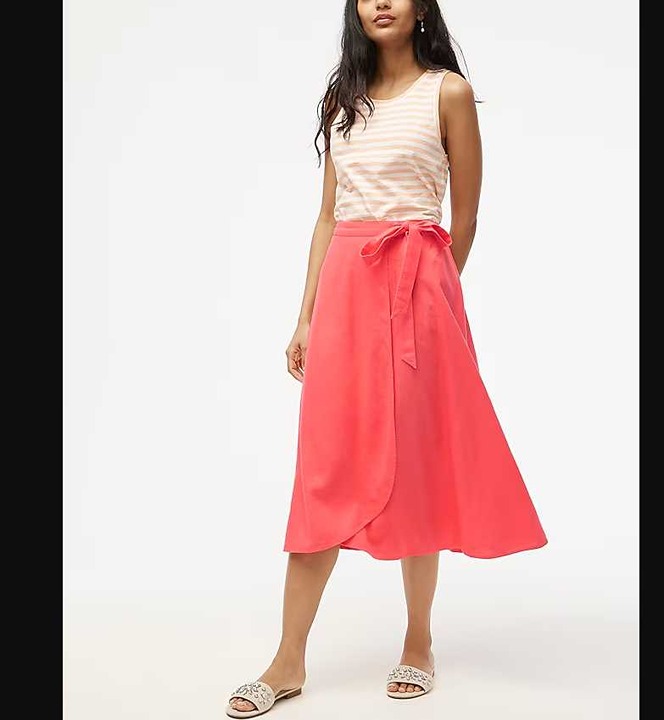 New women's XL J Crew Factory pull-on faux wrap midi skirt in Dark Coral