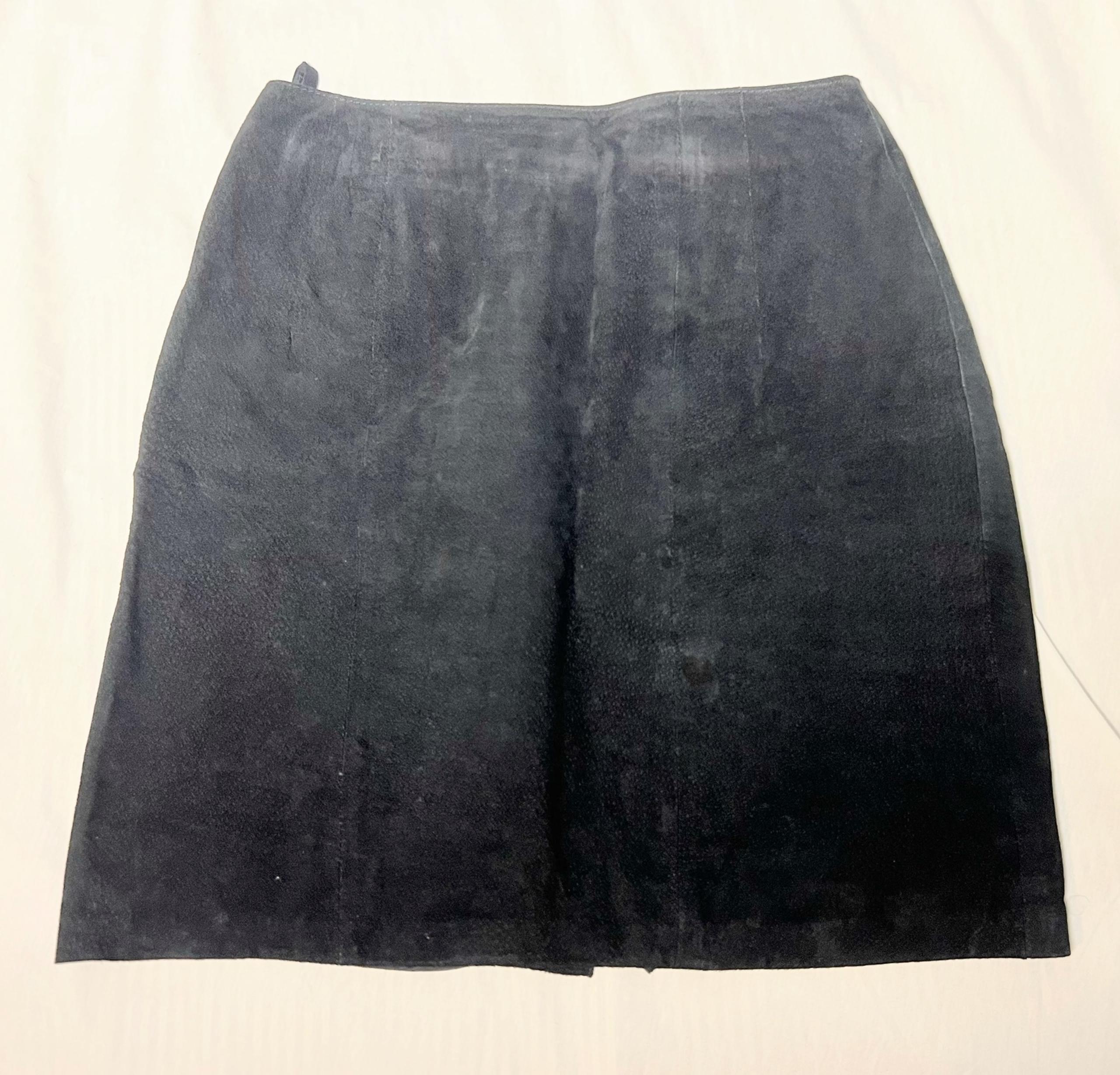 Vintage 1980s Womens Size 11 Winlit Black Suede Leather Mini Skirt Western Goth