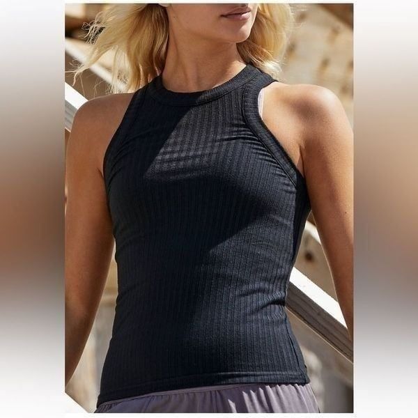 NWT Free People Blissed out fitted ribbed tank top black M