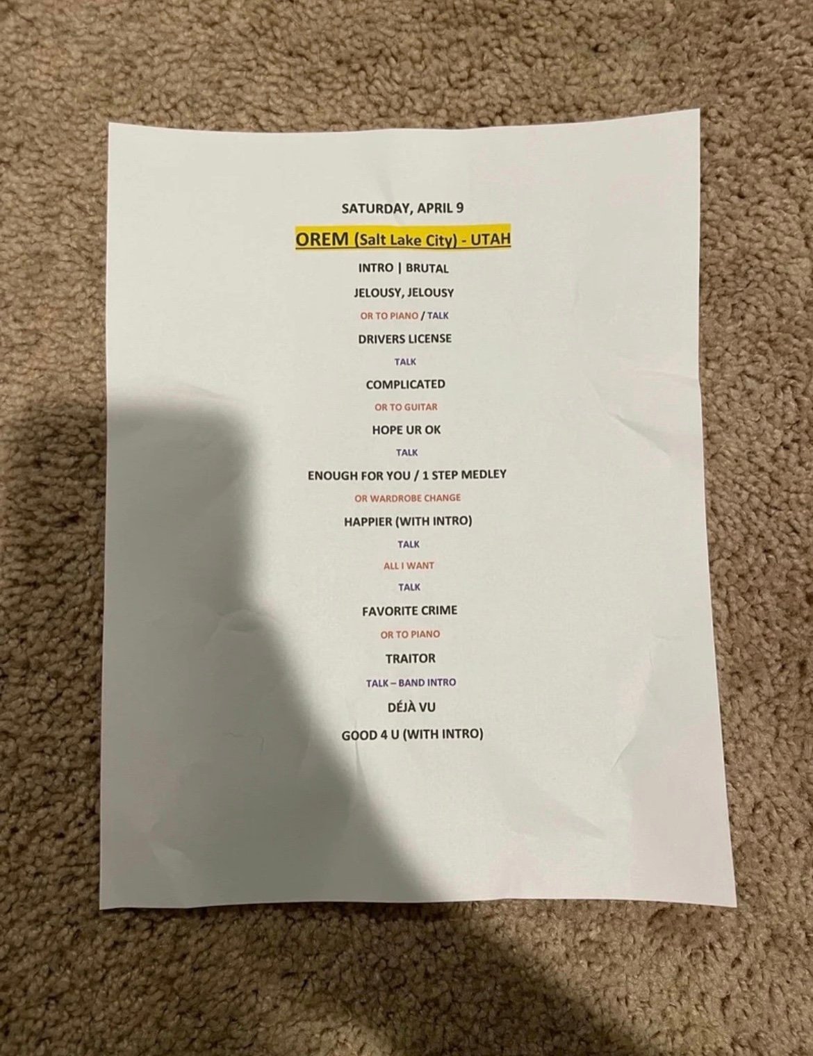Olivia Rodrigo Setlist