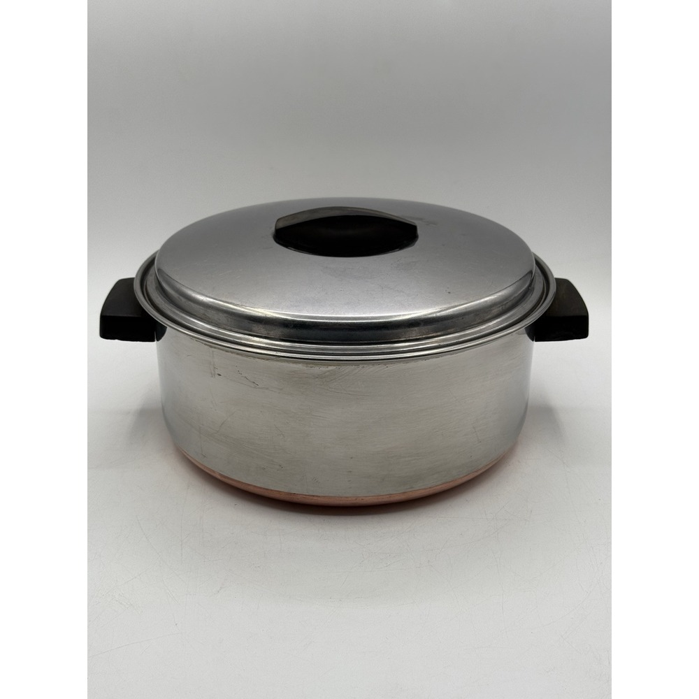 Vintage Flint Ekco Thick Copper Clad 4.5 Qt Stainless Steel Stockpot W/Lid USA