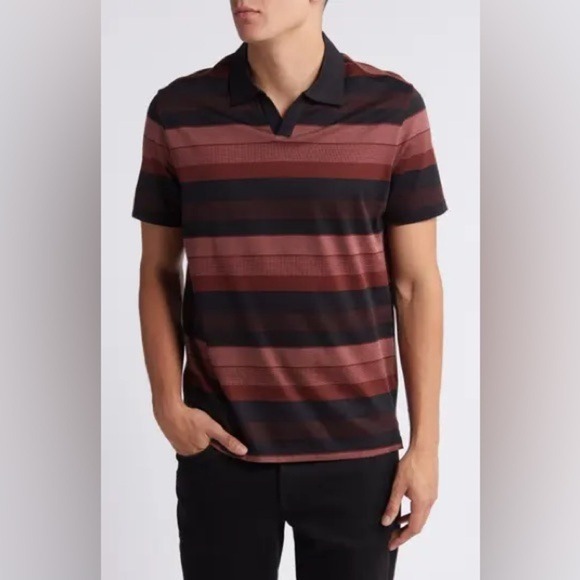 New! Robert Barakett Fincastle Stripe Johnny Collar Polo