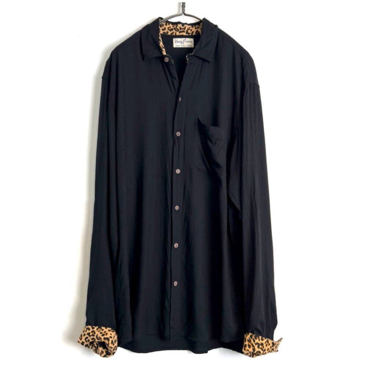 Kenny Flowers Black Button Down 100% Rayon Shirt Size Large
