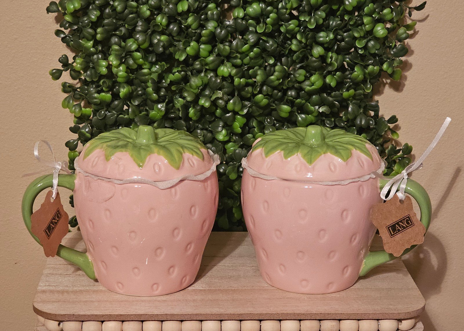 Strawberry Pink Mugs with Lid Handpainted by Lang