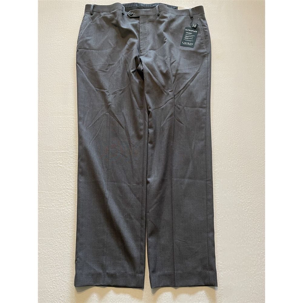 NWT Lauren Ralph Lauren 42 x 32 ULTRAFLEX Gray Classic Flat Front Dress Pants