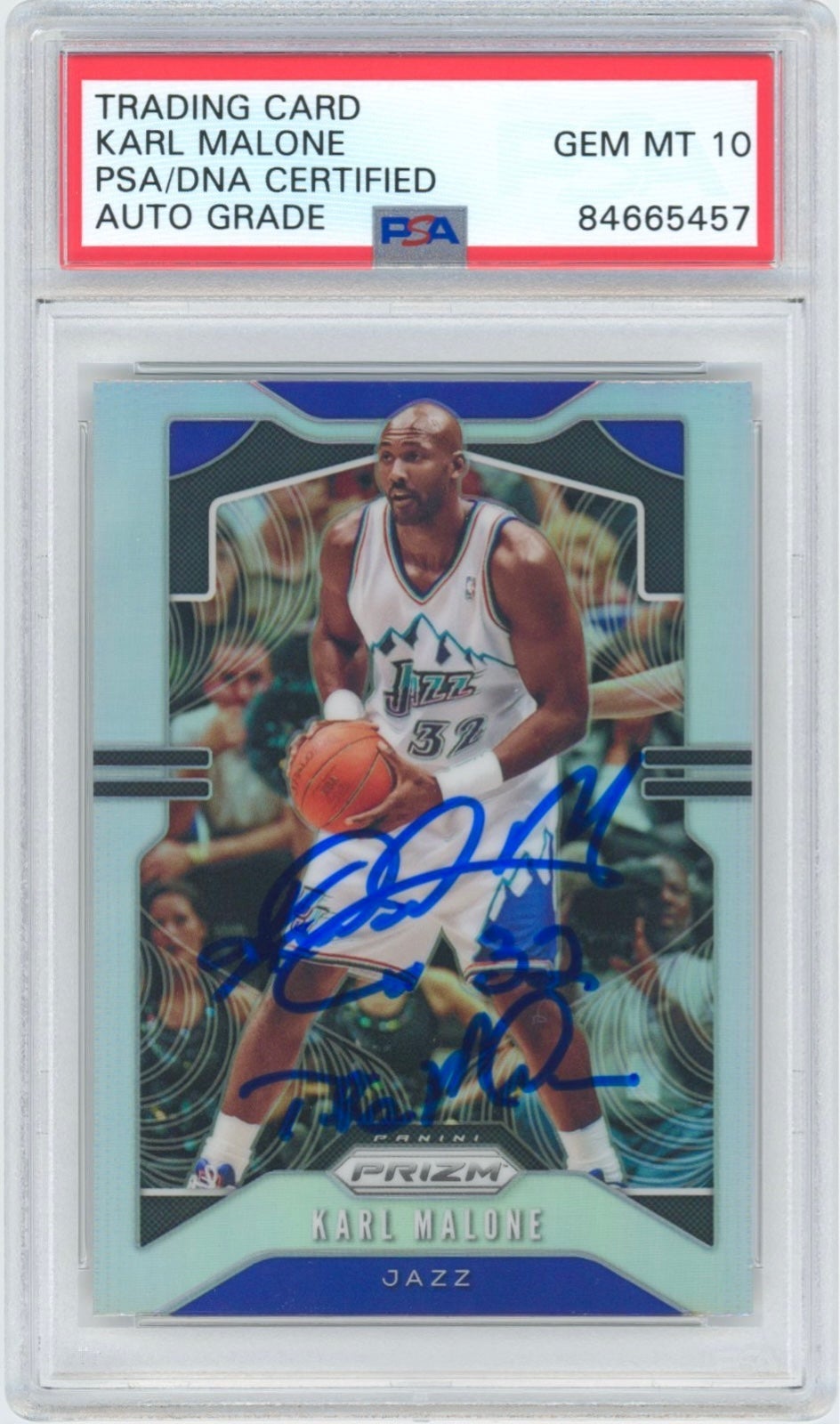 2019-20 Karl Malone Autographed Prizm Silver Utah Jazz PSA 10 Signed #19