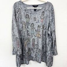 Ali Miles Womens Tunic Top Sweater Size 1X Kids Cat Dog Novelty Print Gray