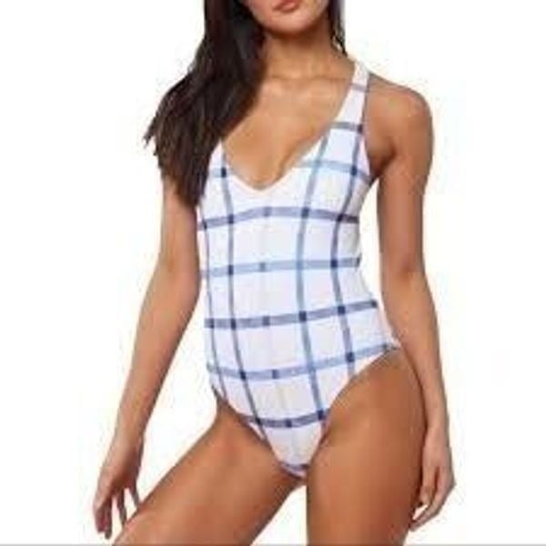 Red Carter Plunging CheckOne Piece Swimsuit Medium NWT 160 Medium
