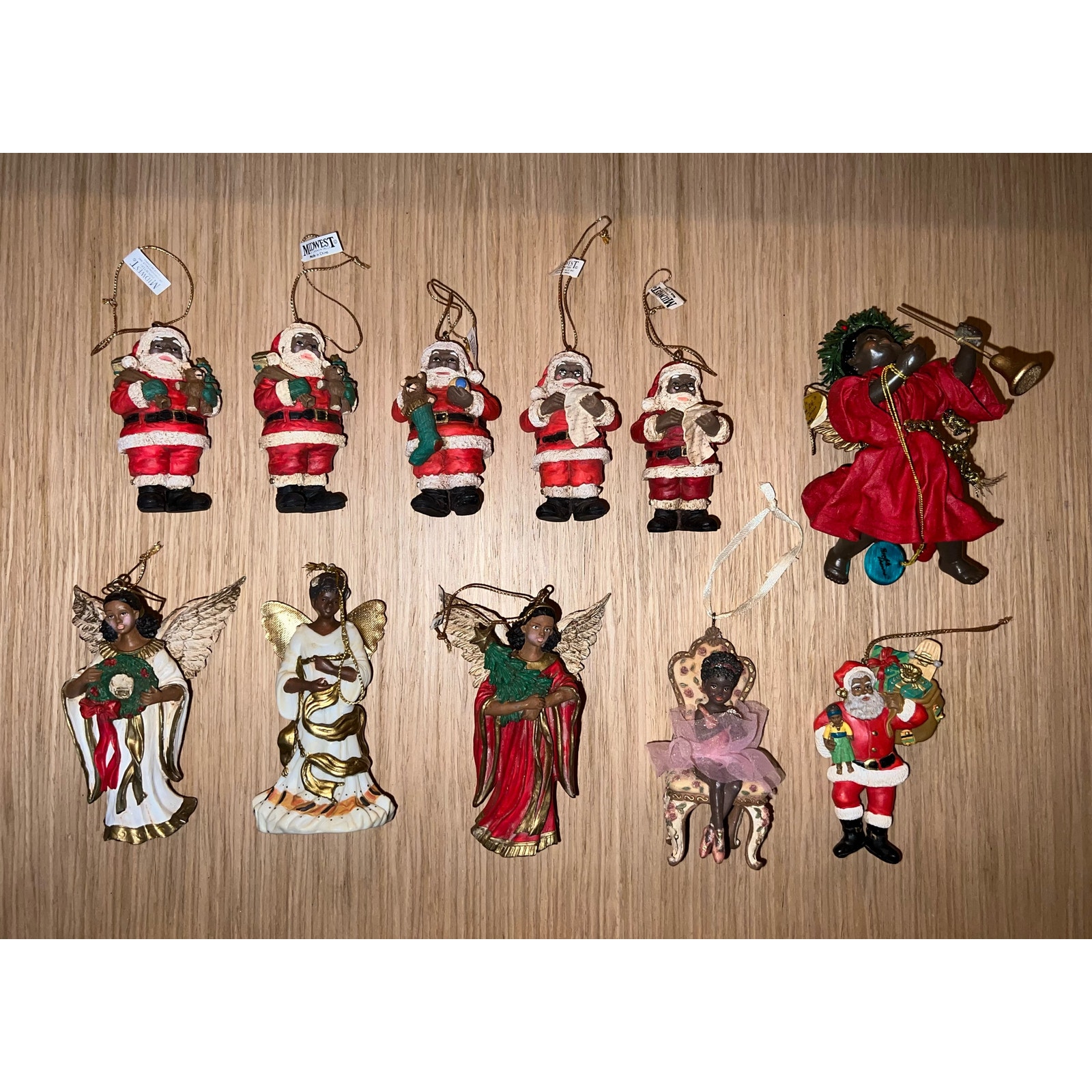 Vintage Midwest Black African Santa Angels Ballerina Ornaments Lot of 11