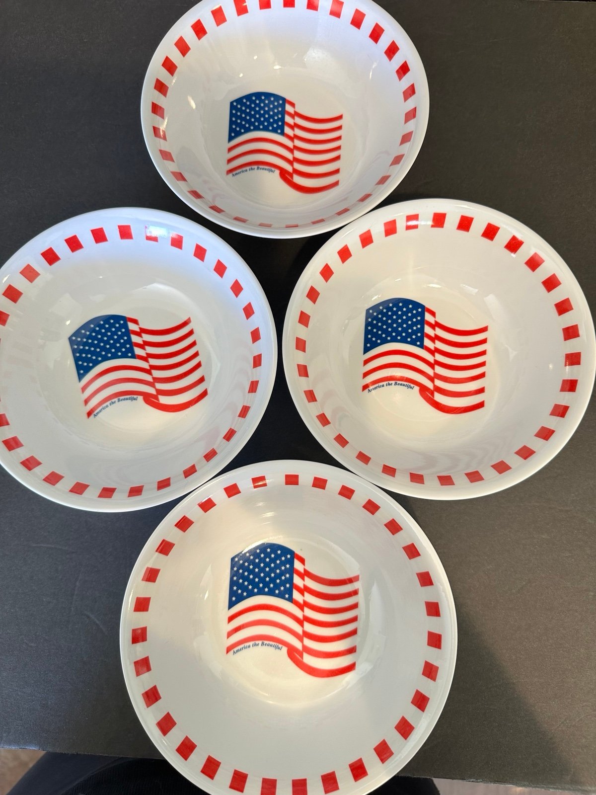 American Flag Holiday Melamine Ware Bowls America the Beautiful Set 4