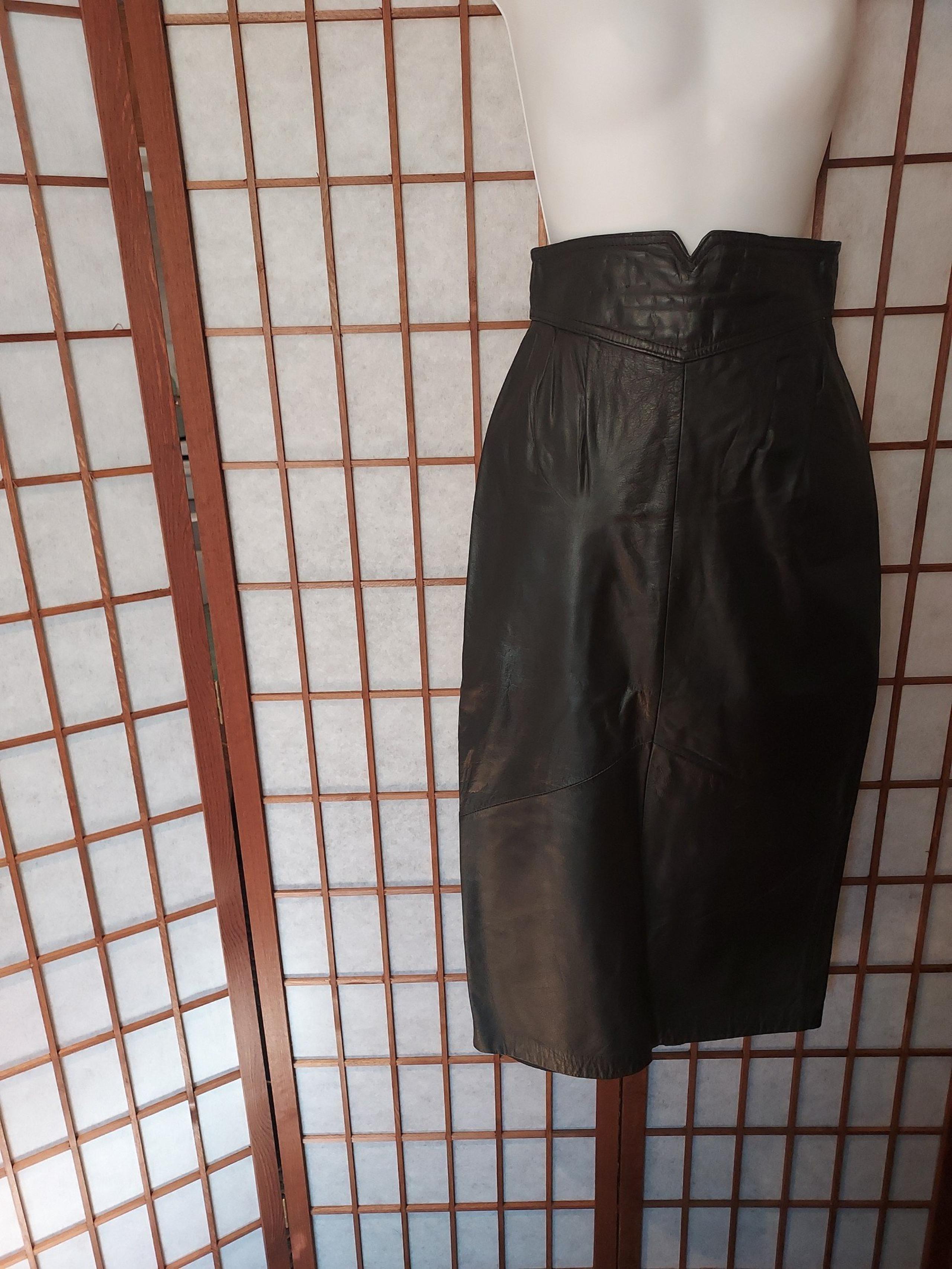 Vintage Bermans Leather Straight or Pencil Skirt size 6 with Split-Made in Korea