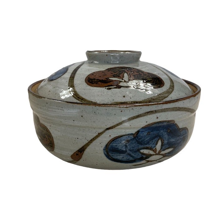 Vintage Otagiri Stoneware Pottery Lidded Casserole Dish Venting Hole MCM Floral