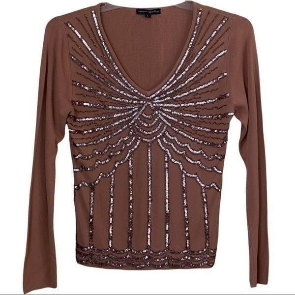 Pierri New York Sequins V-Neck Sweater Size Large