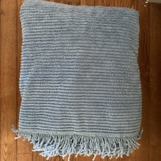 Vintage Blue Twin Size Chenille Fringed Bedspread