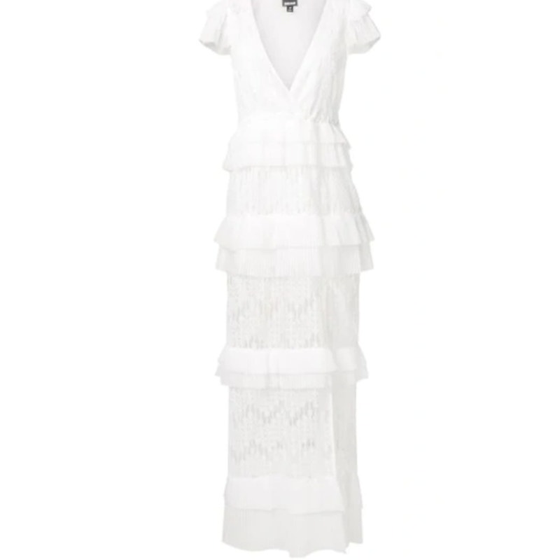 Just Cavalli by Roberto Cavalli Dress White Lace Gown Pleated Flounce size 6