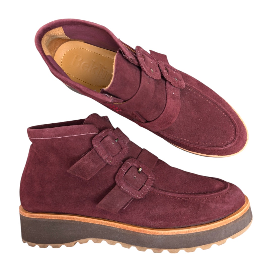 Beklina Suede Desert Boot Size 9 Umber Red Burgundy Leather Moccasin Bootie