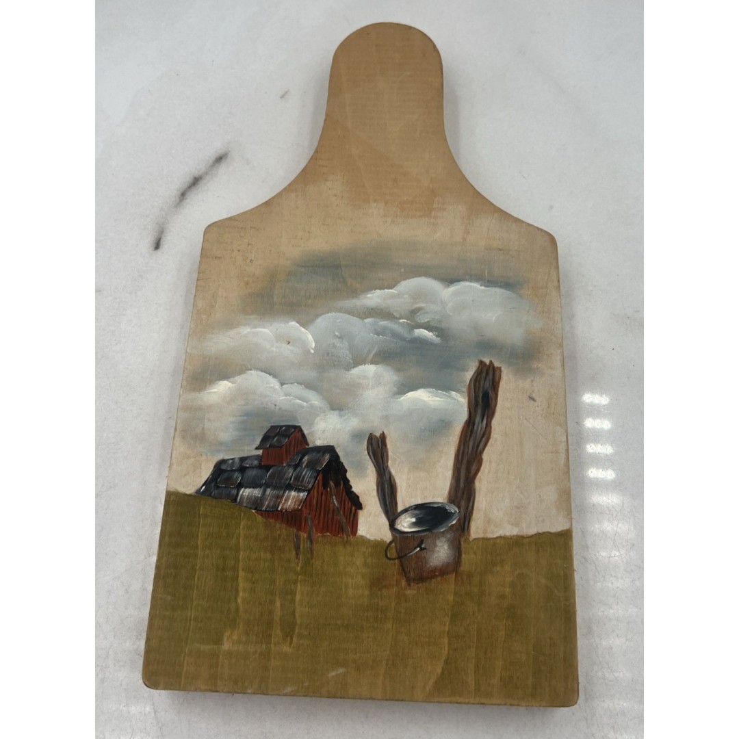 Vintage WOODEN WALL HANGING/ PADDLE Hand Painted Country Folk Art Decor Farm