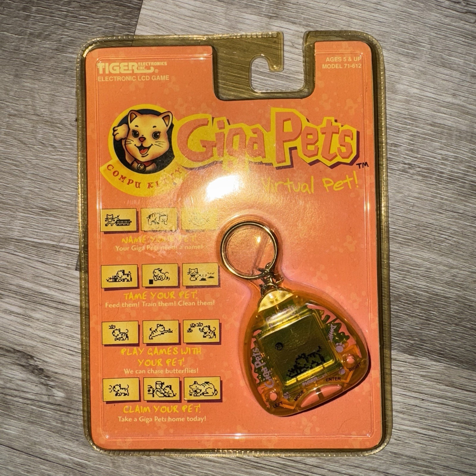 Giga Pets Original Compu Kitty Cat Virtual Pet Tiger Electronics 1997 Keychain