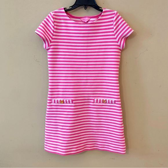 Lily Pulitzer pink and white striped girls play dress L
