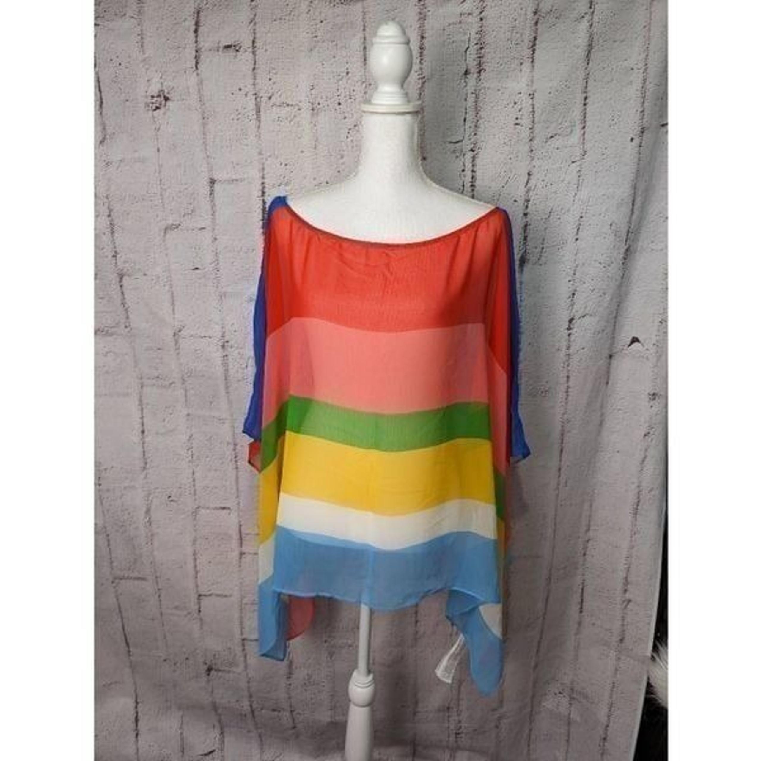 Forever 21 Rainbow Boho Bathing Suit Cover Up Kimono Style One Size NWT