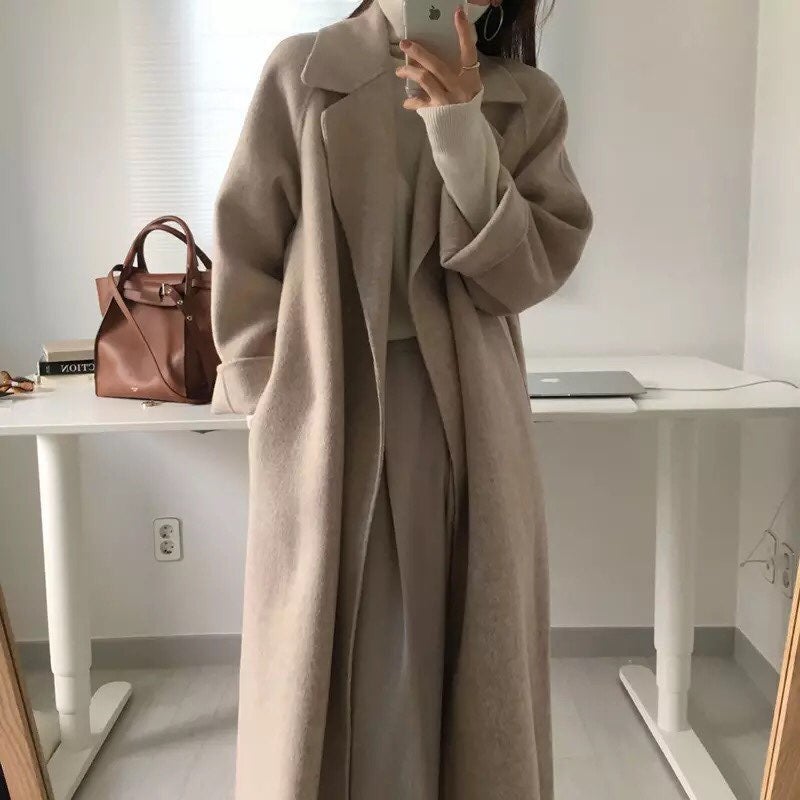 Wool coat long apricot beige womens peacoat