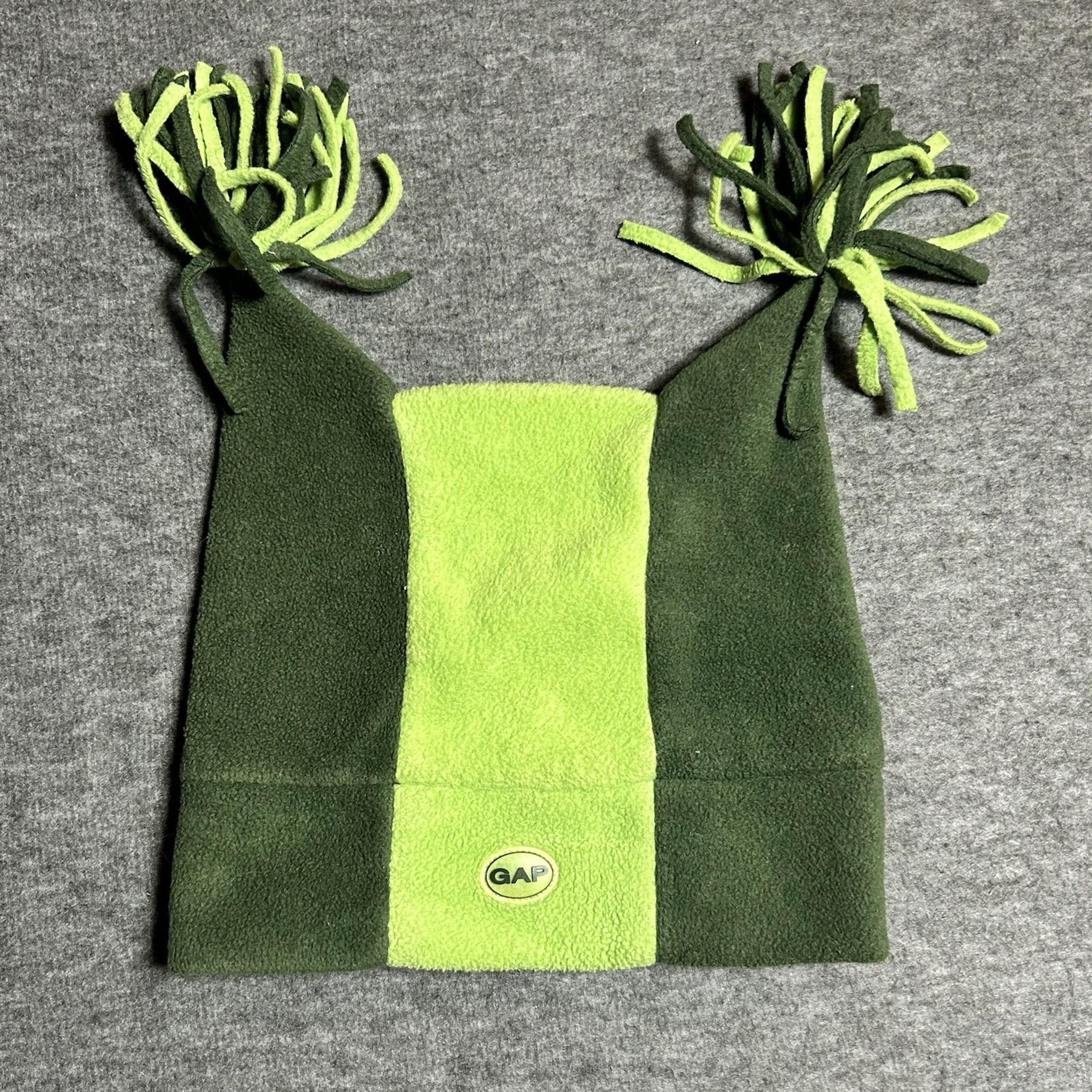 Vtg Rare GAP Green Winter Beanie With Pom Poms Tassel Street Scene Y2K Skully