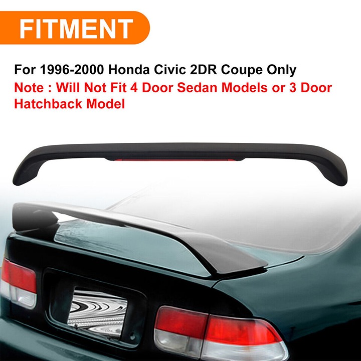 1996-2000 Honda Civic Coupe Rear Spoiler With Light PG Style Gloss Black Spoiler