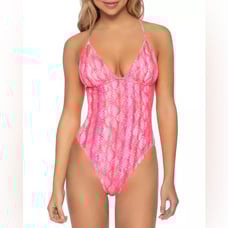 ✨Isabella Rose~Barbiecore Pink Textured Snakeprint One Piece Swimsuit✨