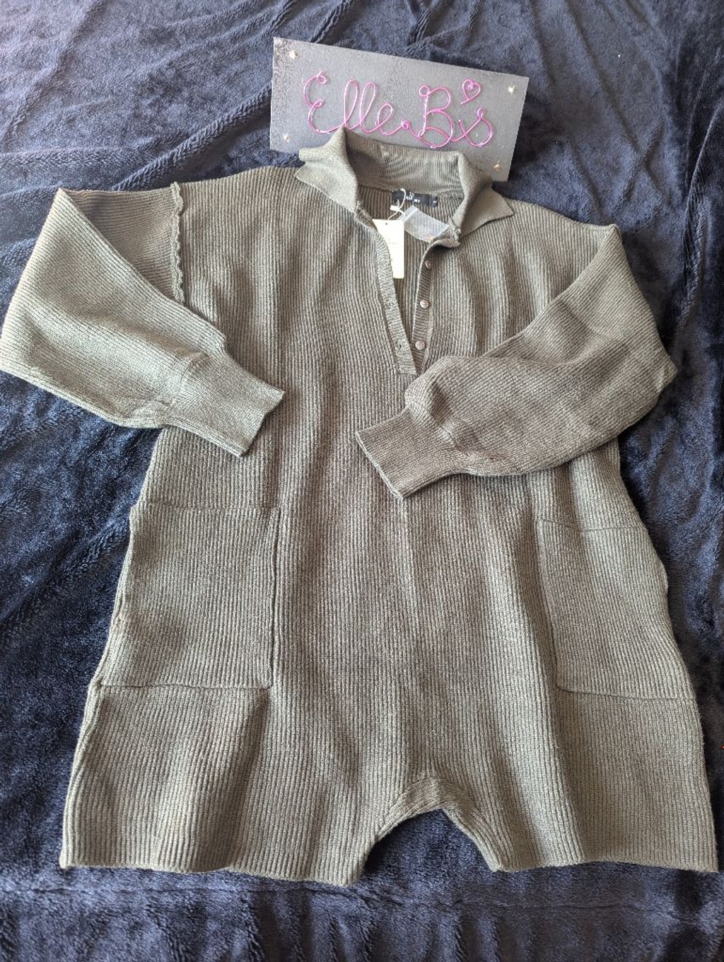 NWT Olive Green Romper Onesie Button Front L