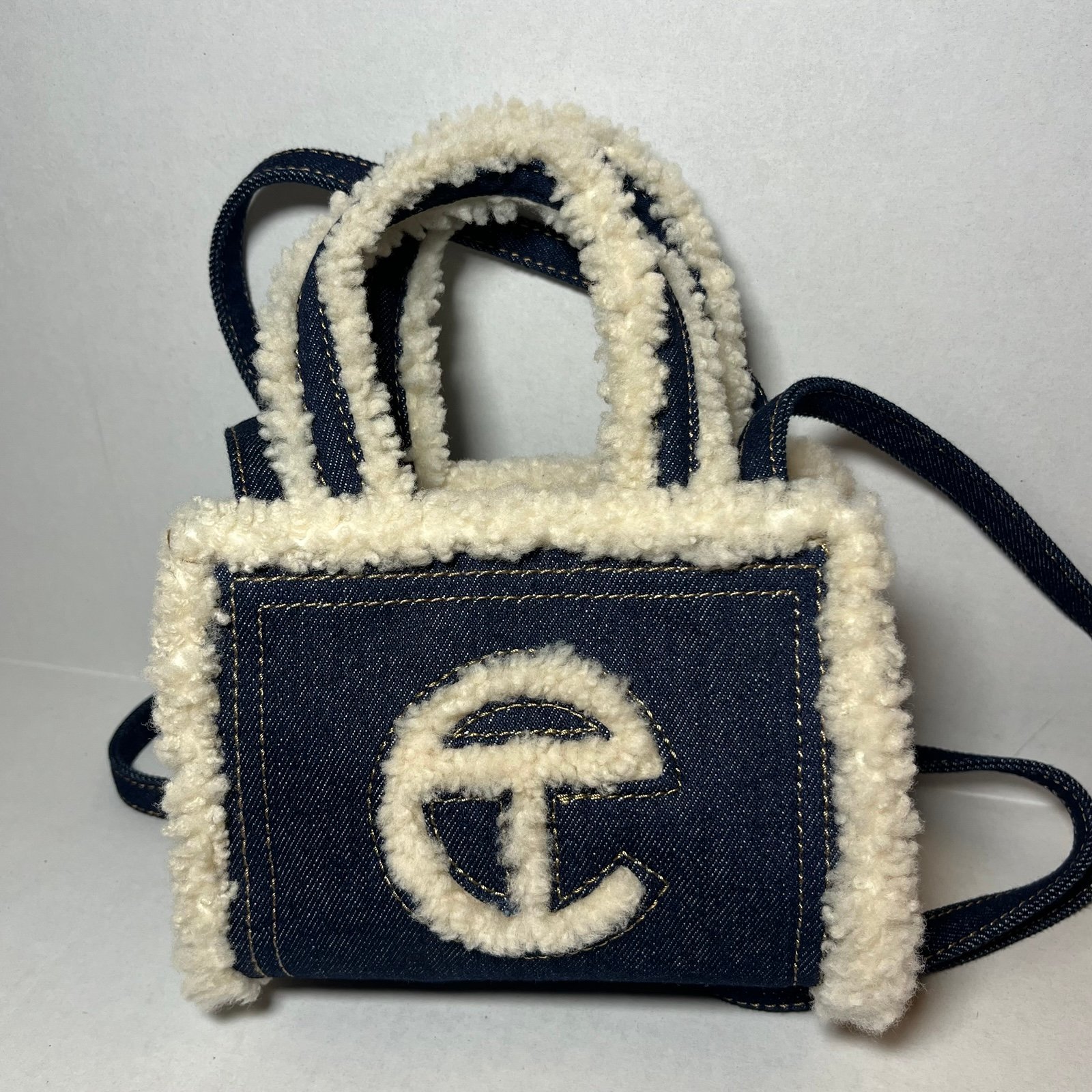 UGG X Telfar Small Denim Shopper Crossbody Bag with Shearling
