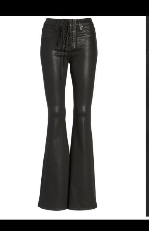 Hudson High Rise Bullocks Lace Up Flare Jeans in Coated Black Size 24