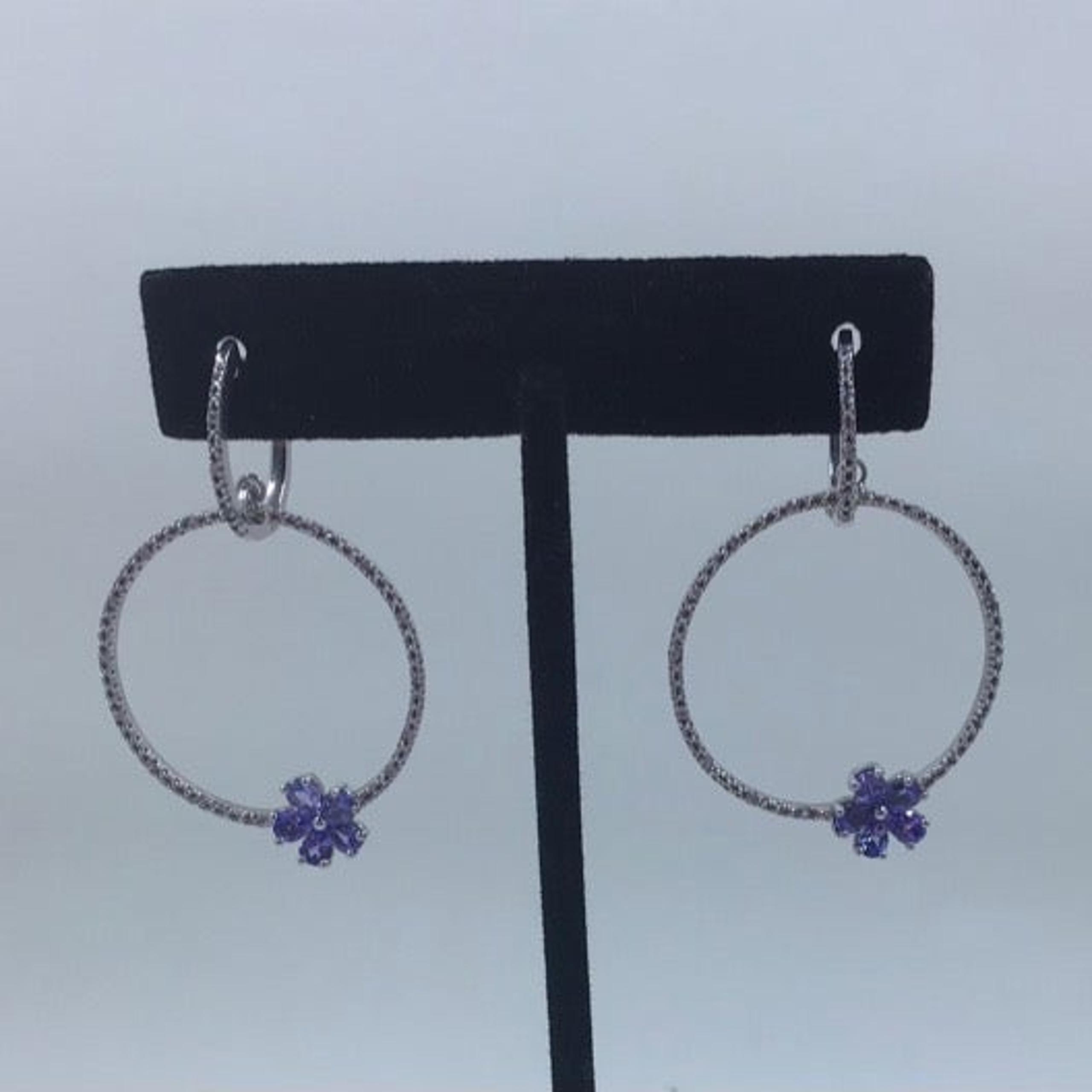 Sterling Tanzanite & White Zircon Flower Circle Earrings