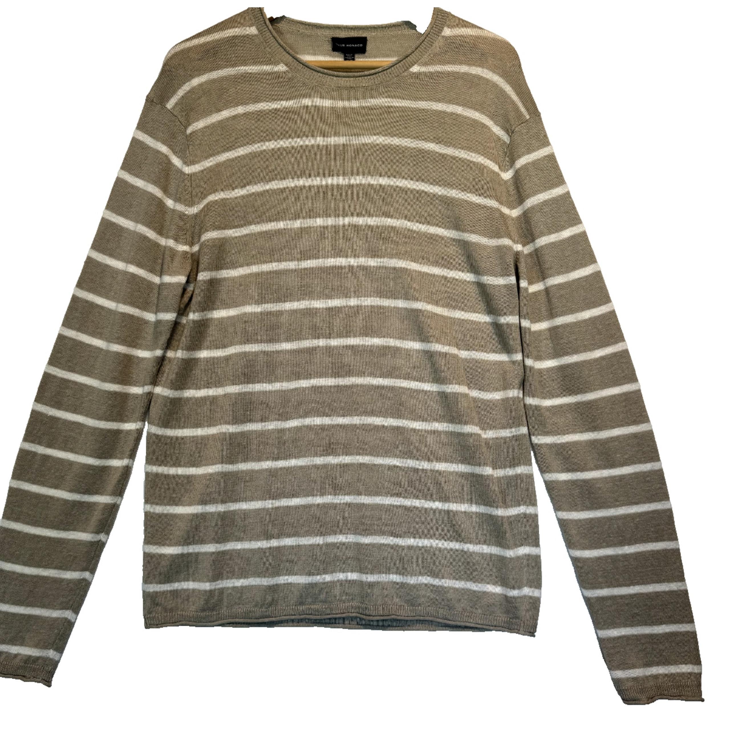 Club Monaco Sweater Womens Medium Striped Linen Blend Long Sleeve Beige Ivory