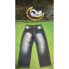GodBody Y2K Baggy Medium Wash Wide Leg 38x33 Streetwear Blue Denim Jeans