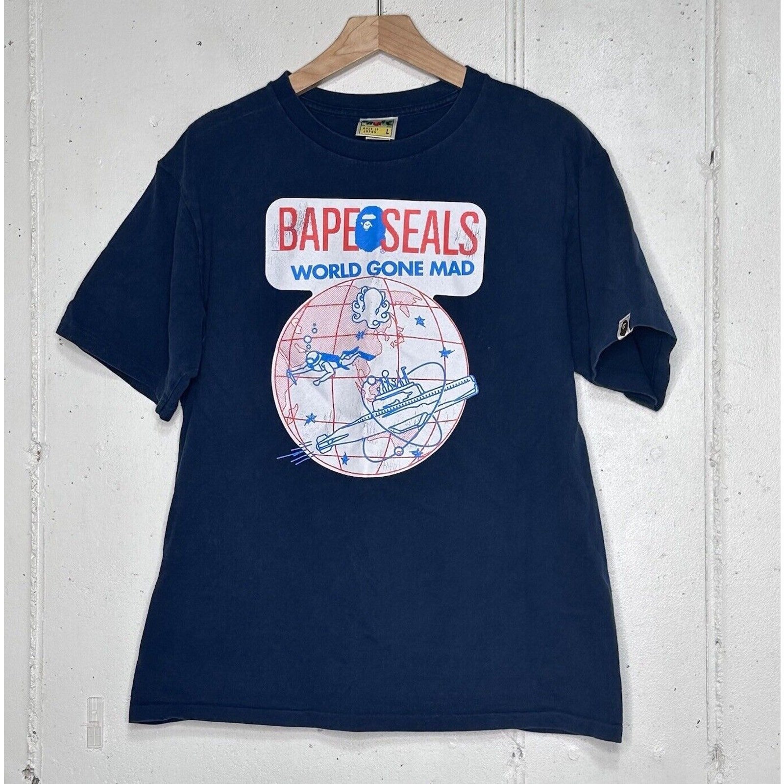 A Bathing Ape Babe Mens Blue L SEALS WGM World Gone Mad Rare collectible