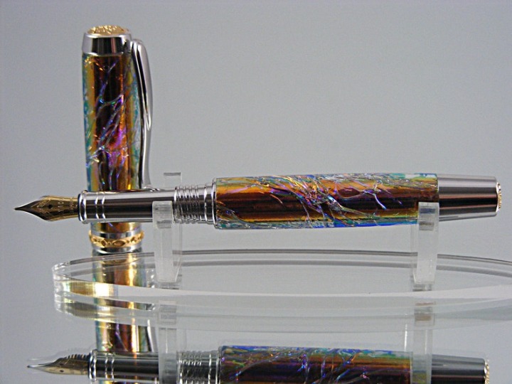 fountain pen, handcrafted rhodium and 22k acrylic pens