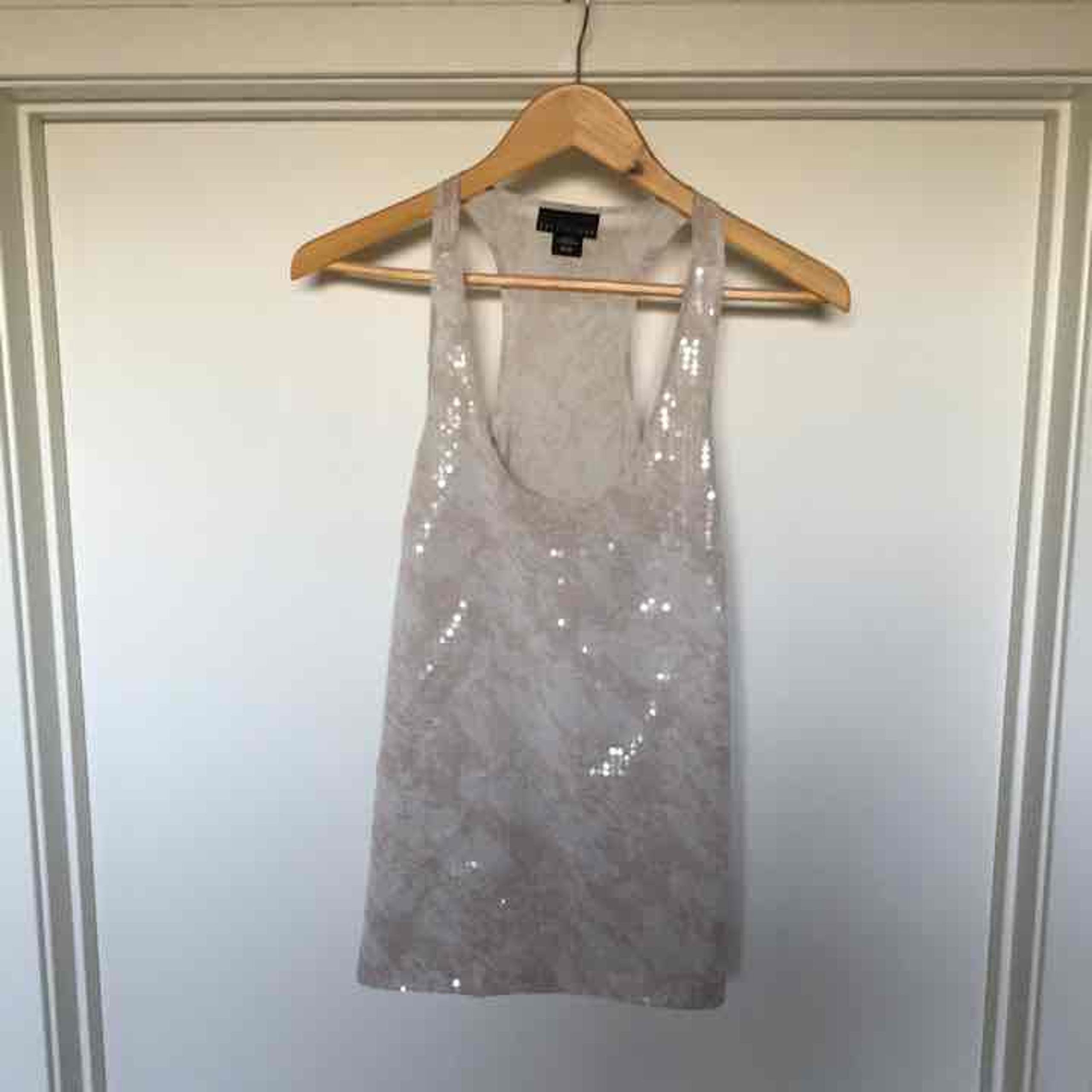 Cream sequin razor back top NWT