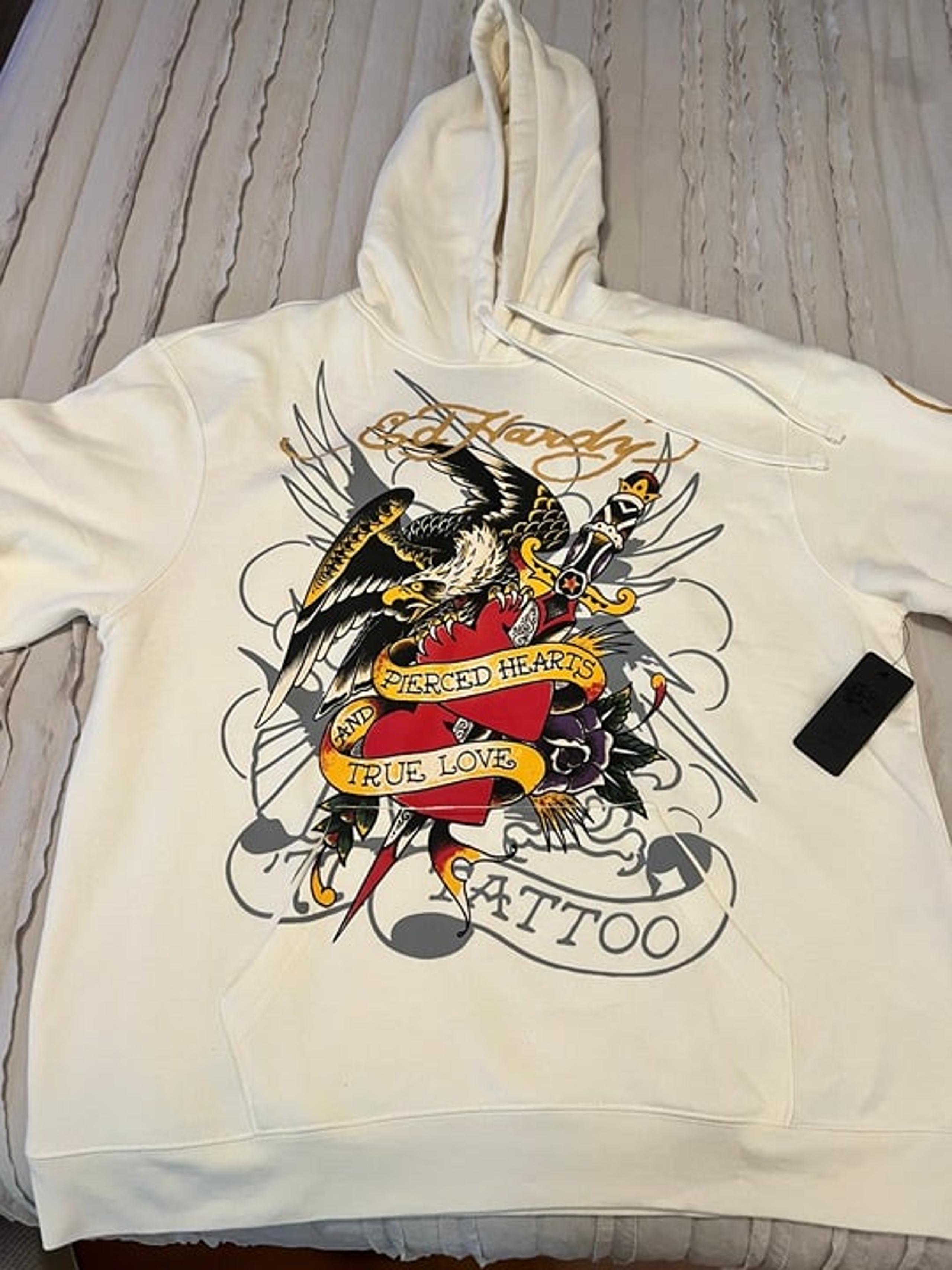 Ed Hardy Pierced Eagle Mens Hoodie M - Ivory/Cream Color