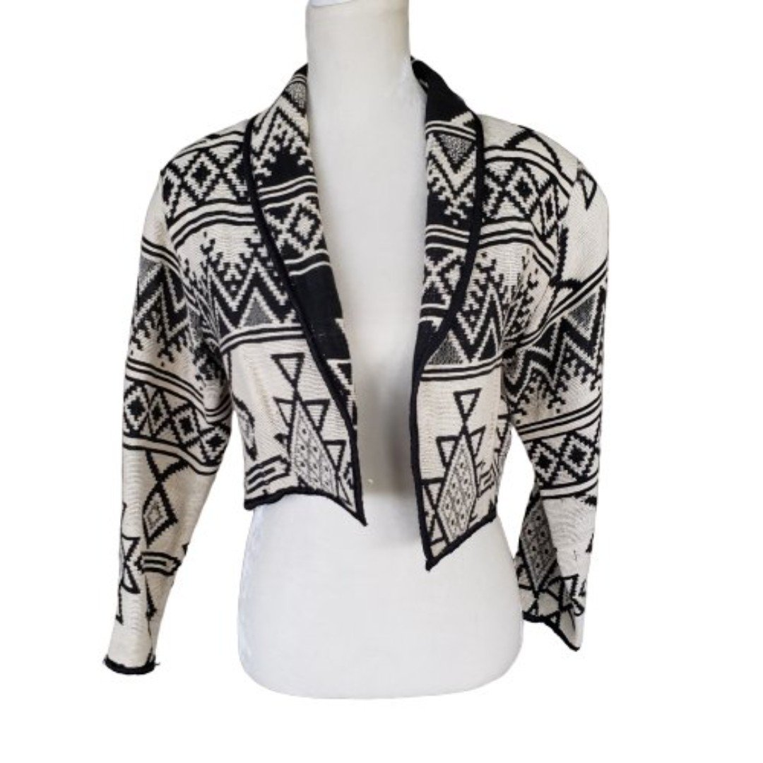 New Identity Vintage Women's Jacket Crop Western Shoulder Pads Canvas Aztec Sz L