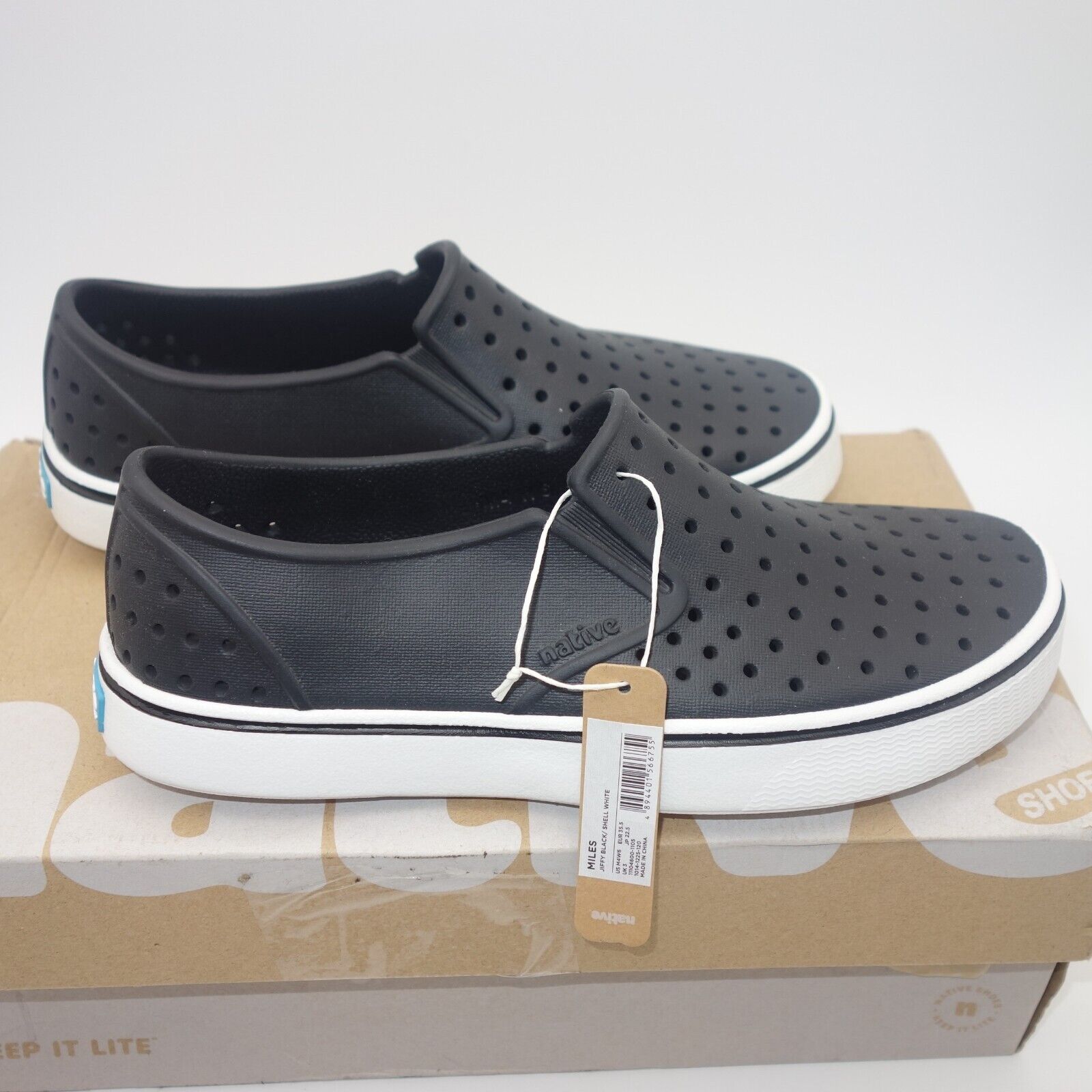 NEW Native Shoes Miles Slip On Shoes Black & White Men's 5 Women’s 7 Unisex
