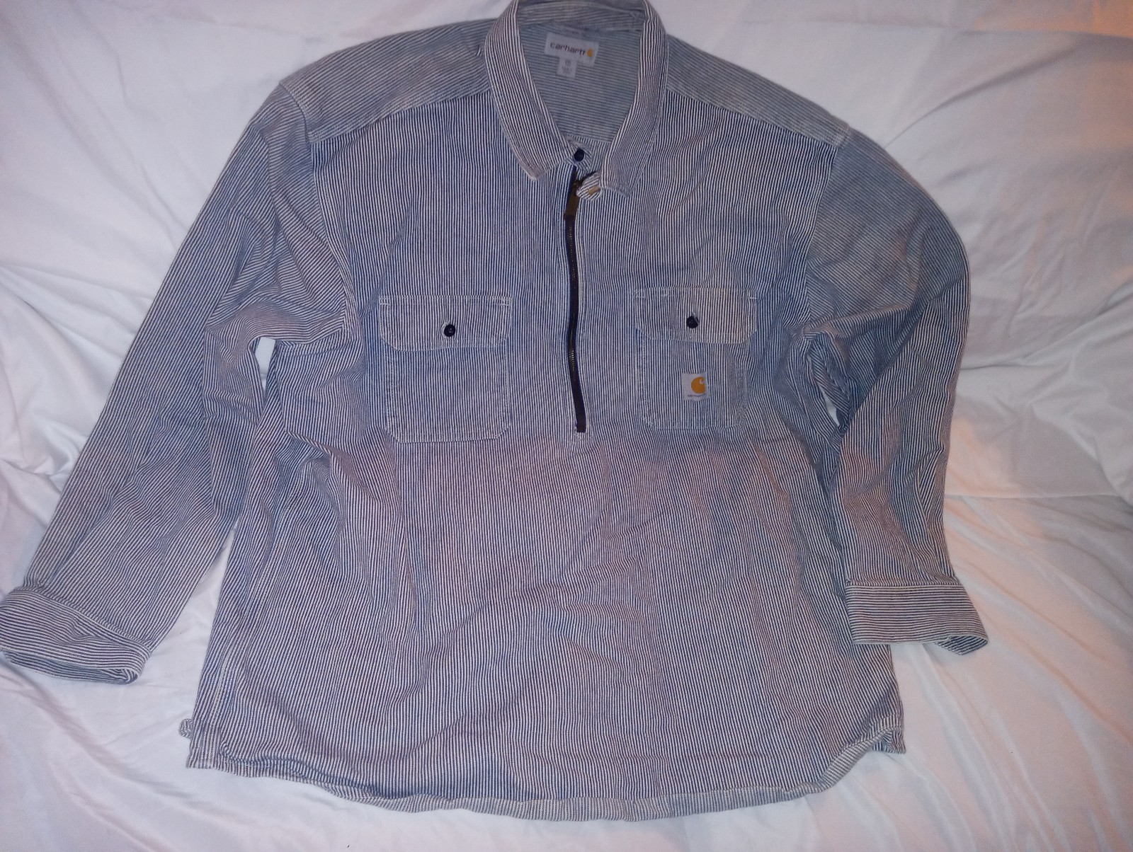 Carhartt VINTAGE MEN'S blue & white stripe 2XL cotton-canvas long sleeve shirt