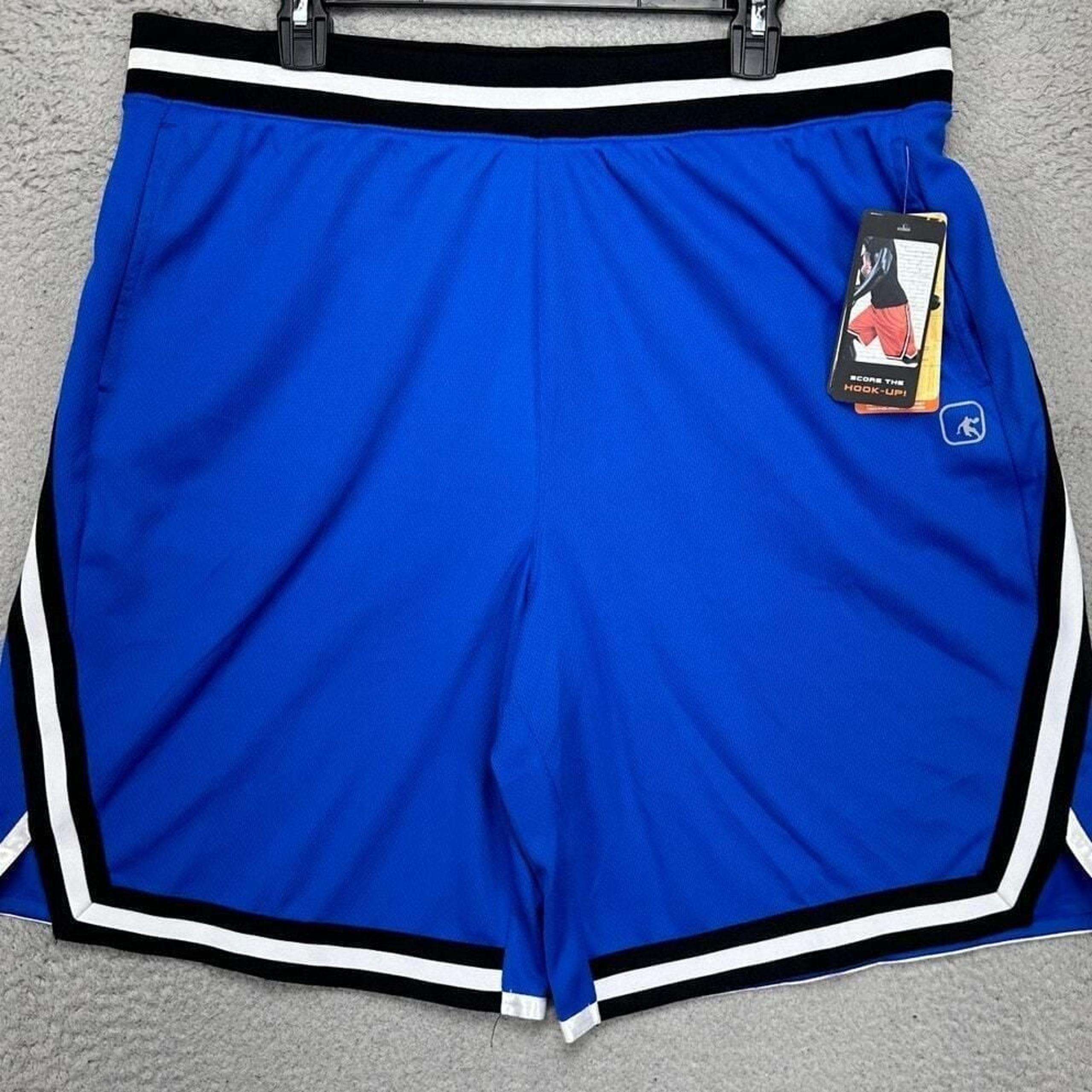 AND1 Shorts Mens XL Blue Basketball Athletic Drawstring Pull On Flat Front NEW