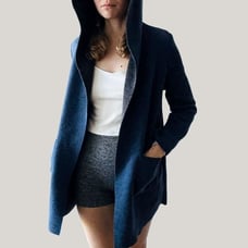 Marine Layer Wren Hooded Coat Laser Cut Navy Charcoal Oversized Fit Cozy Sweater